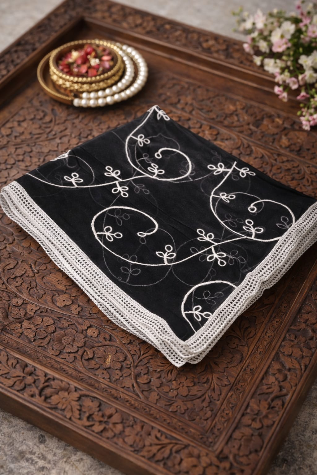 Marjeena Black Embroidered Sheer Dupatta – Premium Ethnic Accessory - Marjeena collection