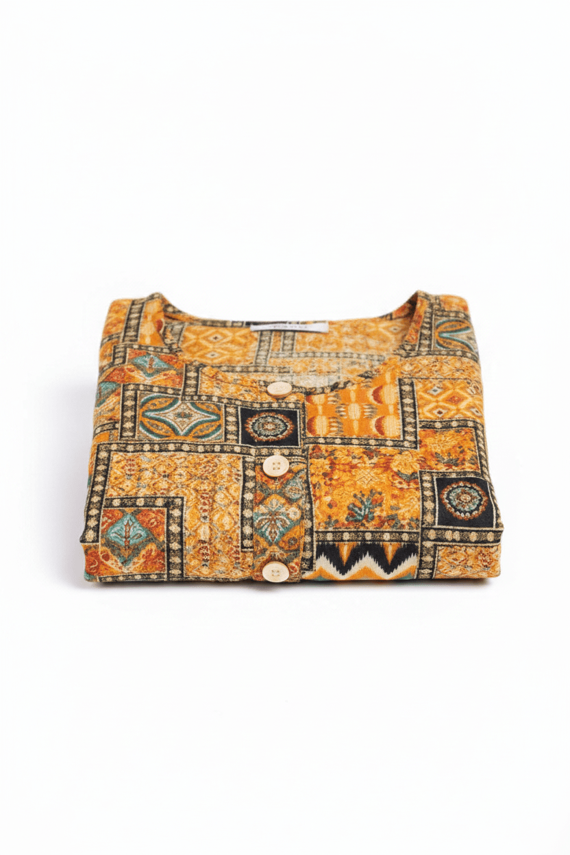 Marjeena Women's Mustard Yellow Geometric Abstract Printed Cotton Kurti - Marjeena collection