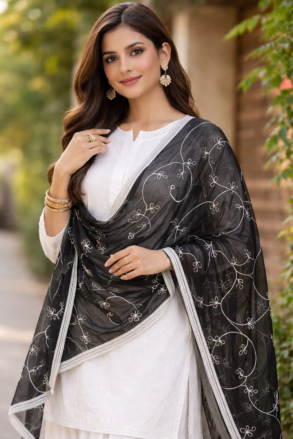 Marjeena Black Embroidered Sheer Dupatta – Premium Ethnic Accessory - Marjeena collection