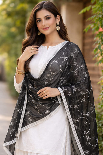Marjeena Black Embroidered Sheer Dupatta – Premium Ethnic Accessory - Marjeena collection
