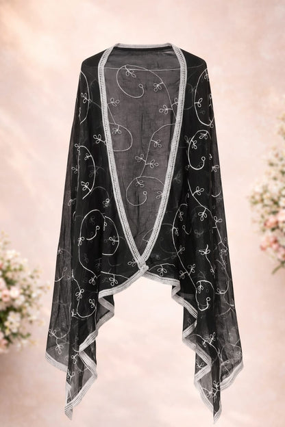 Marjeena Black Embroidered Sheer Dupatta – Premium Ethnic Accessory - Marjeena collection