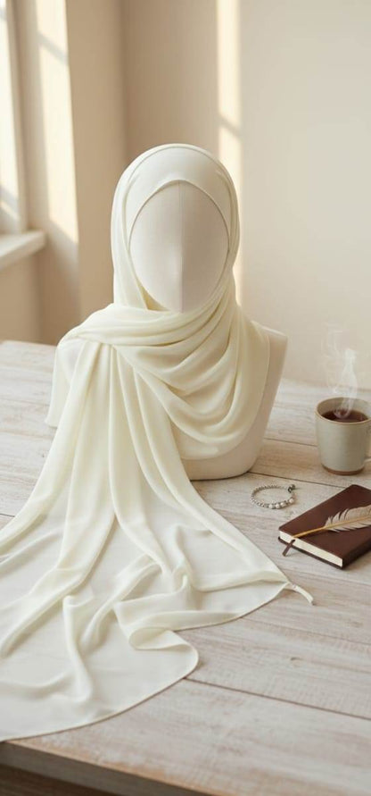 Marjeena Off White Premium Georgette Hijab – Soft Everyday Hijab - Marjeena collection