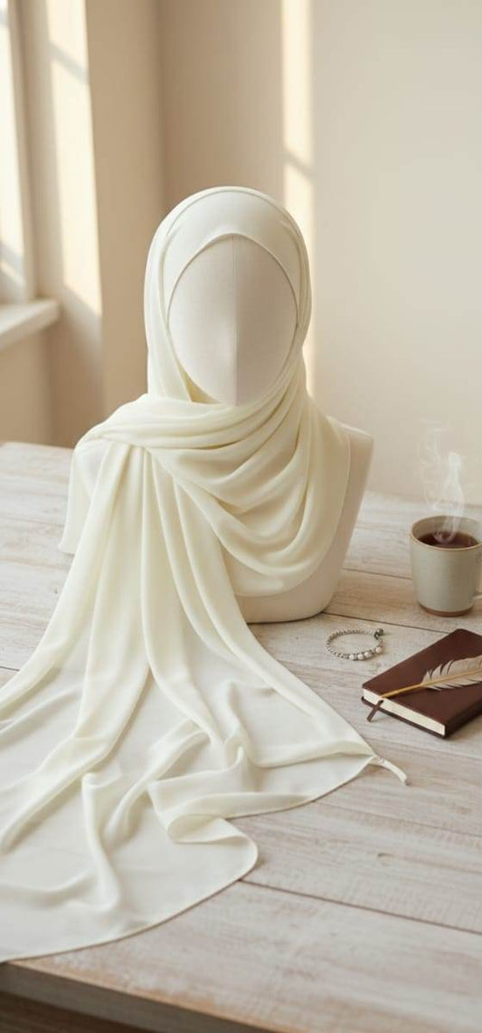 Marjeena Off White Premium Georgette Hijab – Soft Everyday Hijab - Marjeena collection