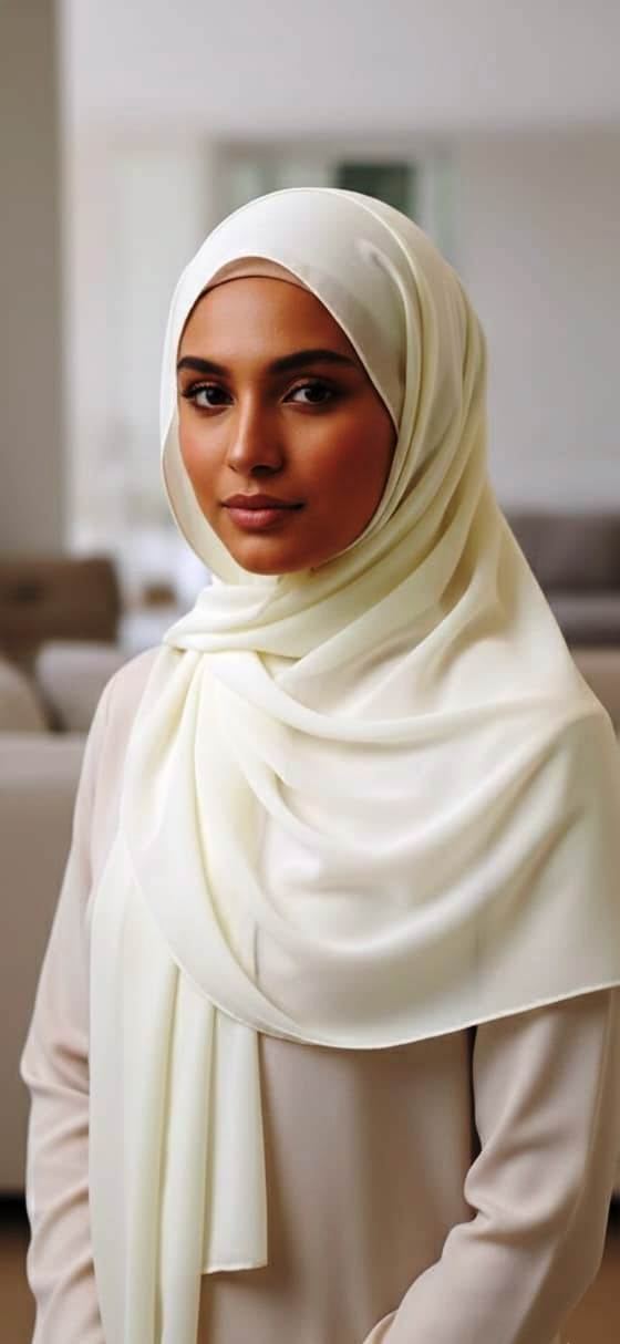 Marjeena Off White Premium Georgette Hijab – Soft Everyday Hijab - Marjeena collection
