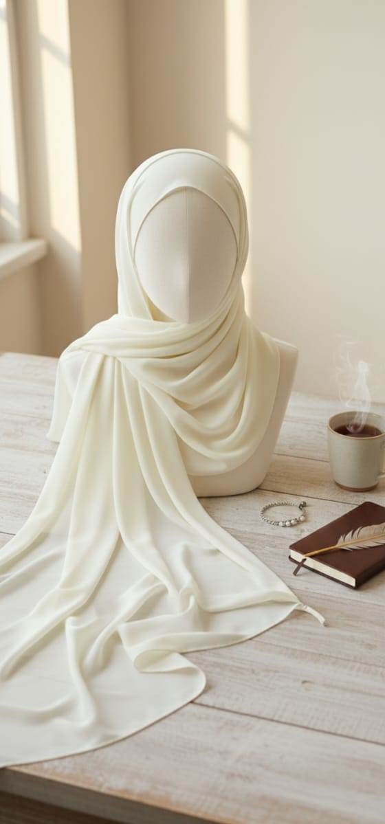 Marjeena Off White Premium Jersey Hijab - Marjeena collection