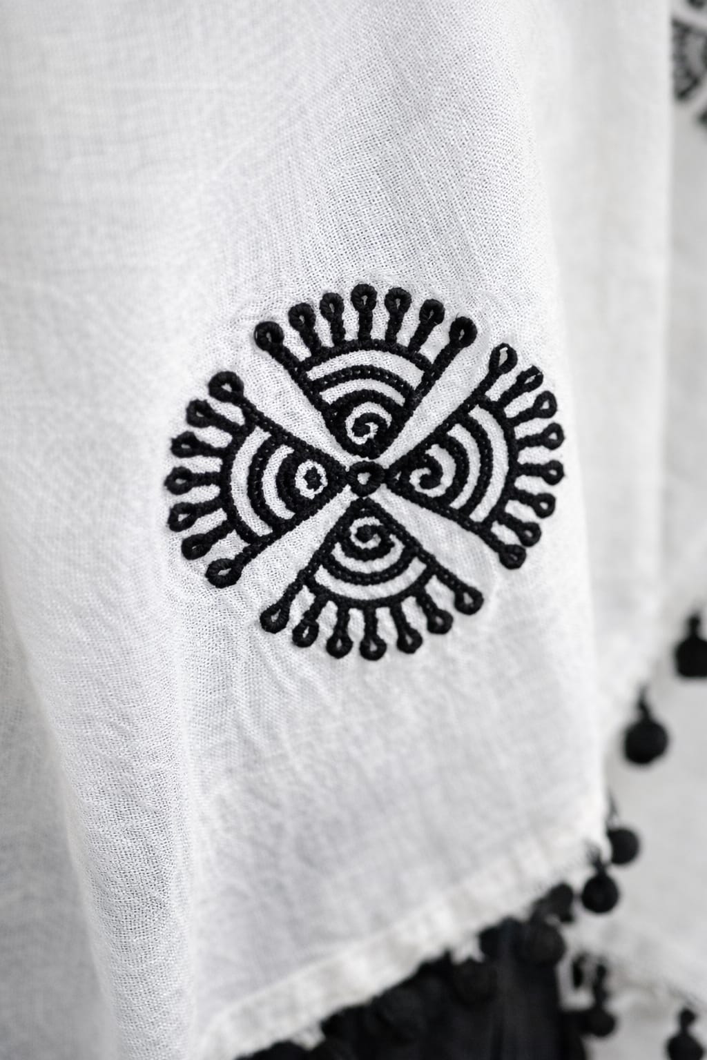 Marjeena White Embroidered Pom - Pom Dupatta – Festive Ethnic Accessory - Marjeena collection