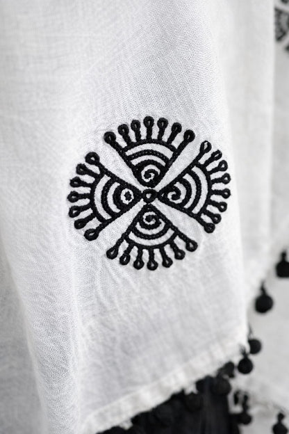 Marjeena White Embroidered Pom - Pom Dupatta – Festive Ethnic Accessory - Marjeena collection