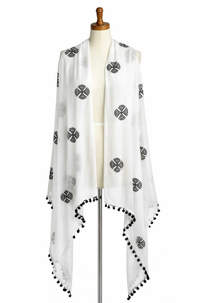 Marjeena White Embroidered Pom - Pom Dupatta – Festive Ethnic Accessory - Marjeena collection