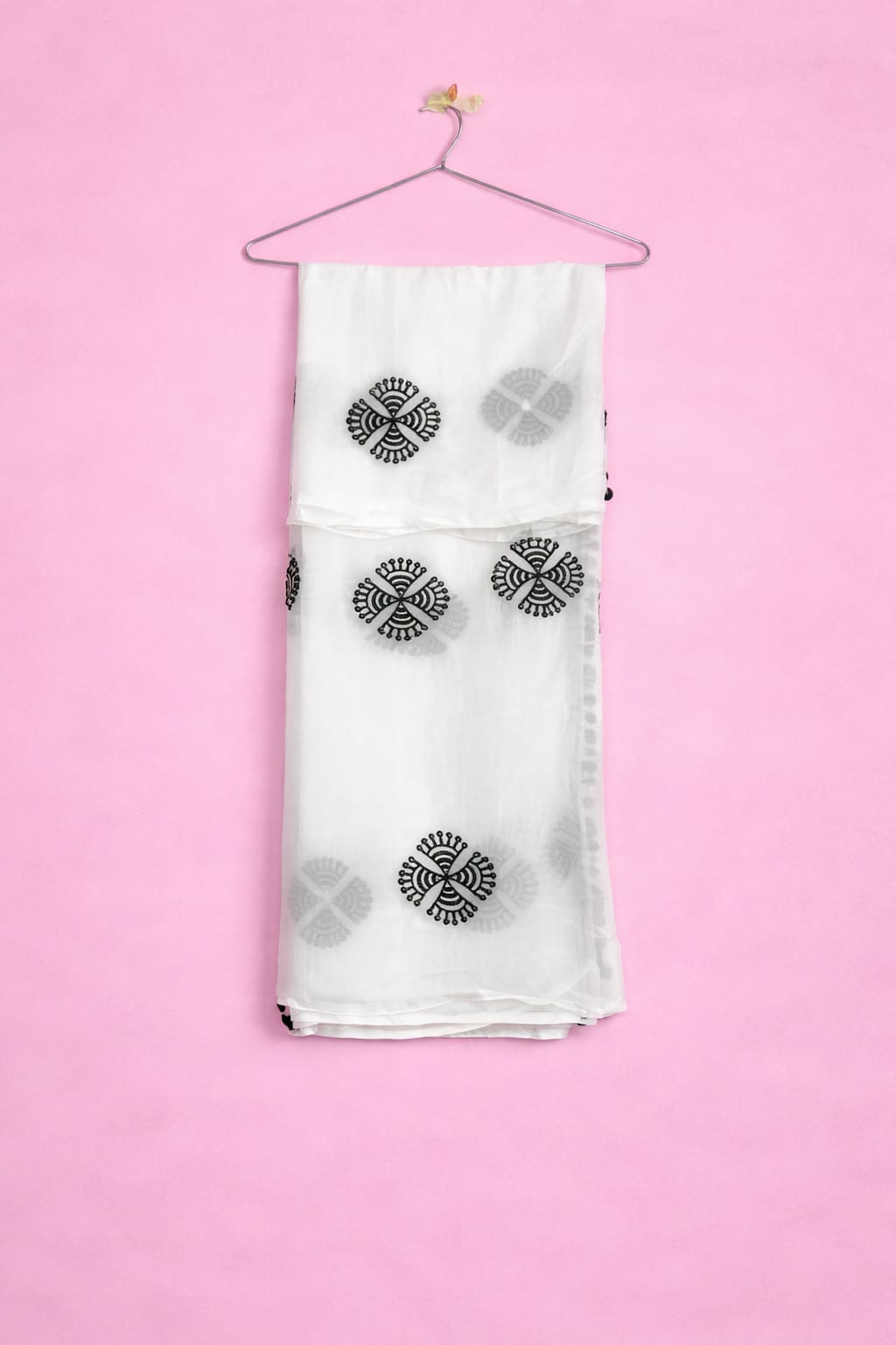 Marjeena White Embroidered Pom - Pom Dupatta – Festive Ethnic Accessory - Marjeena collection