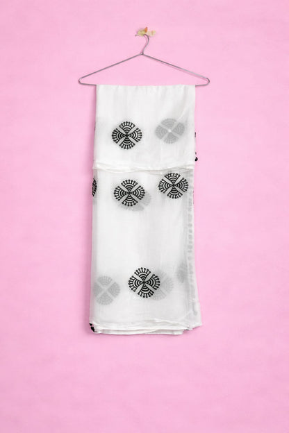 Marjeena White Embroidered Pom - Pom Dupatta – Festive Ethnic Accessory - Marjeena collection