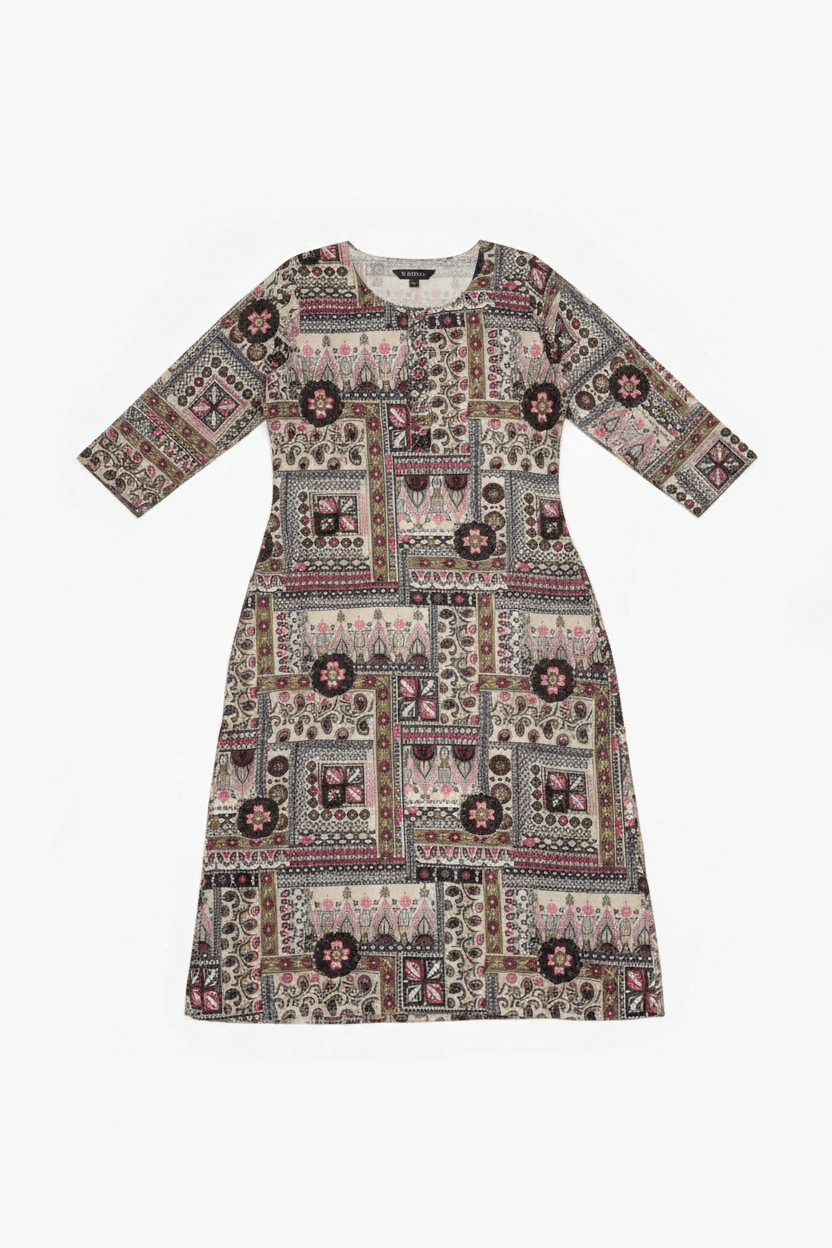 Marjeena Women's Grey Multi - Color Ajrakh Style Printed Cotton Kurti - Marjeena collection