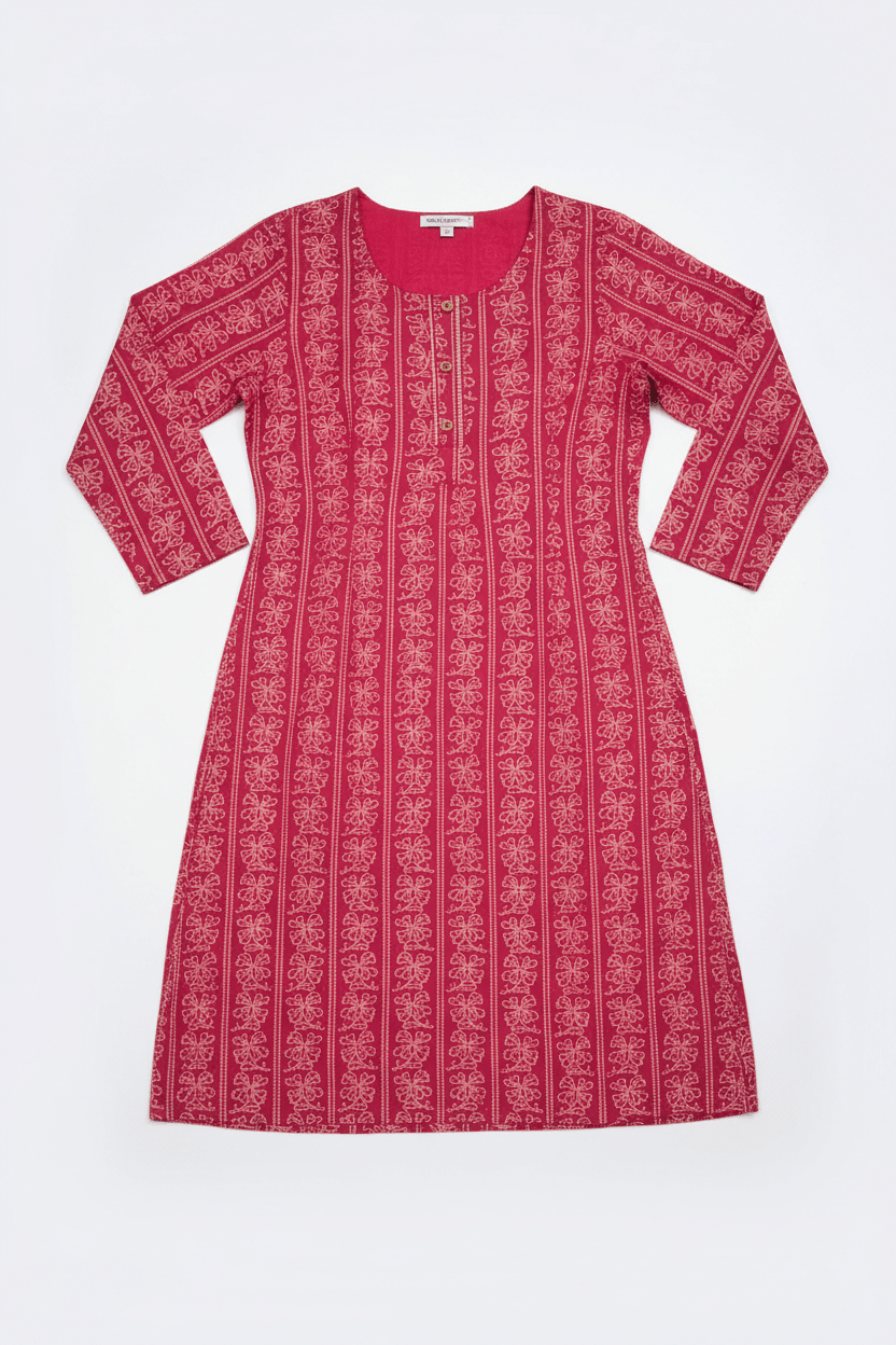 Marjeena Women's Magenta Ethnic Printed Straight Cotton Kurti - Marjeena collection