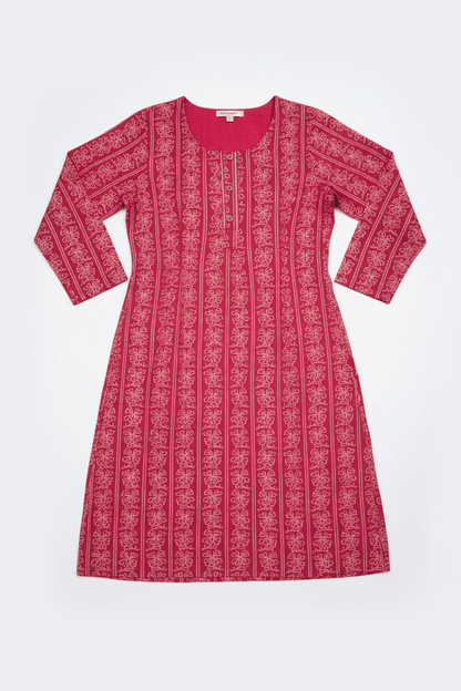 Marjeena Women's Magenta Ethnic Printed Straight Cotton Kurti - Marjeena collection