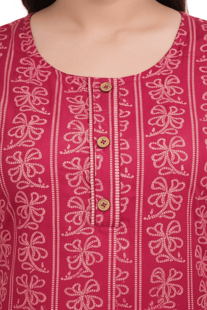 Marjeena Women's Magenta Ethnic Printed Straight Cotton Kurti - Marjeena collection