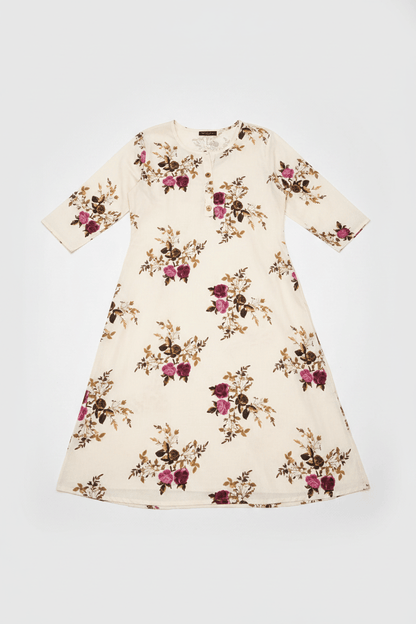 Marjeena Women's Off - White Floral Printed Cotton A - Line Kurti - Marjeena collection