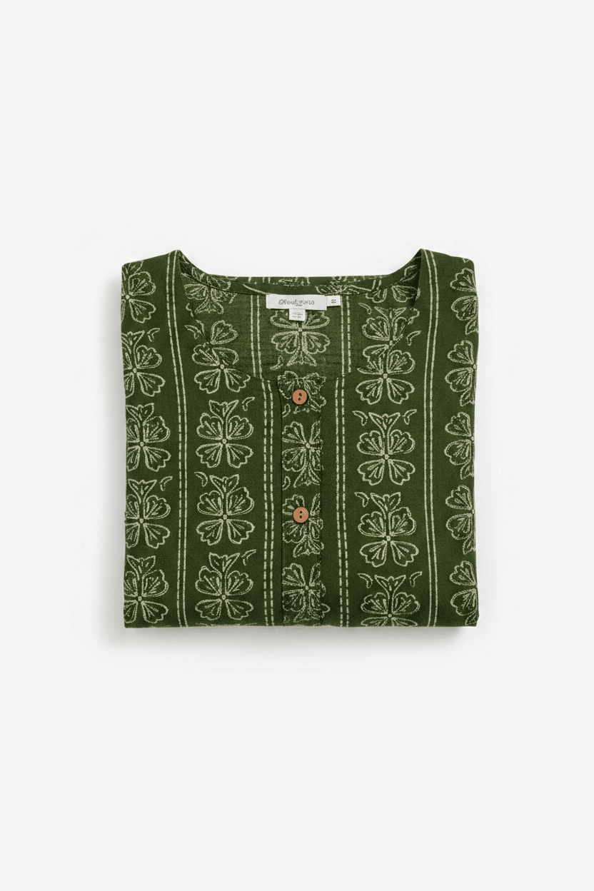 Marjeena Women's Olive Green Ethnic Printed Cotton Straight Kurti - Marjeena collection