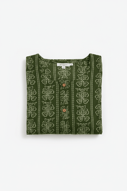 Marjeena Women's Olive Green Ethnic Printed Cotton Straight Kurti - Marjeena collection